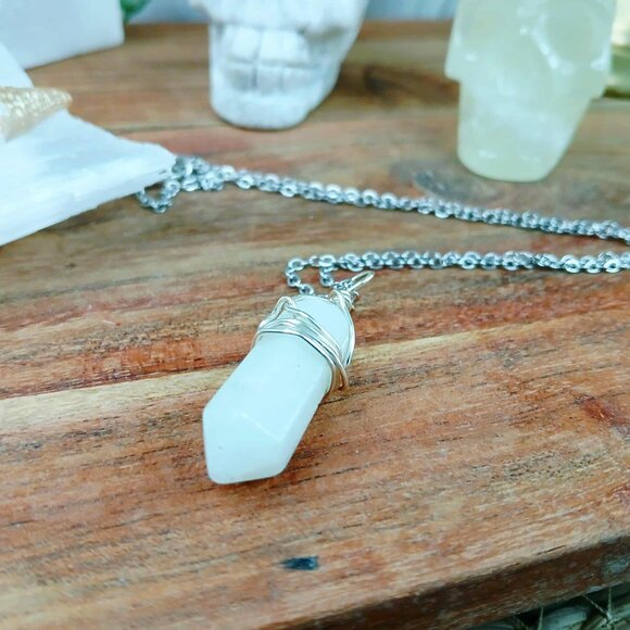 Double Terminated Amazonite Crystal Pendant Necklace - 18" Stainless Steel Boho - Picture 5 of 6